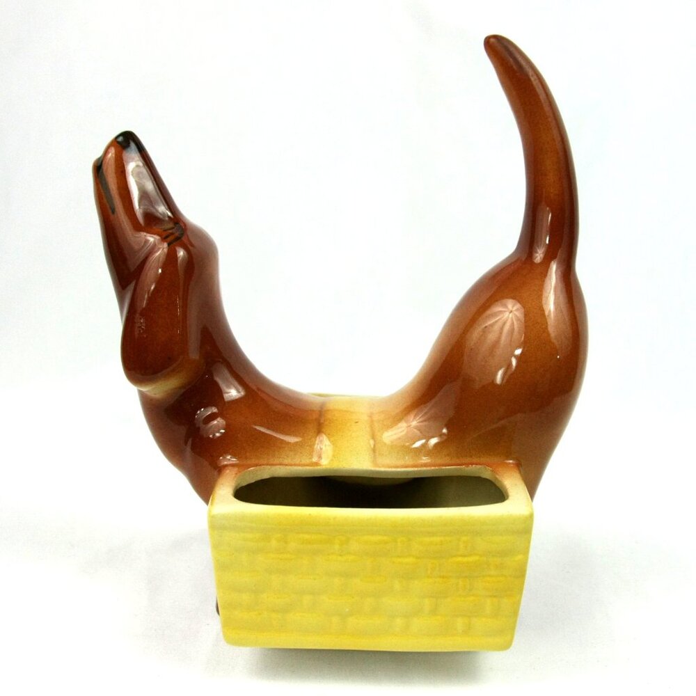 Vintage Dachshund Weiner Dog Ceramic Valet Trinket Dish Caddy Planter Doxie MCM - Picture 4 of 9